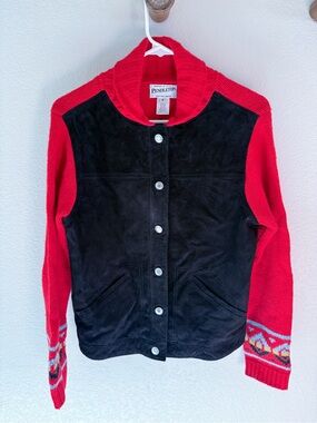 Rare Vintage 90s Pendleton Hybrid Suede Leather Wool Sweater jacket Size S